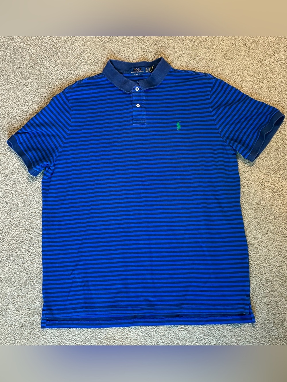 Ralph Lauren Mens Classic Fit Short Sleeve Cotton Polo Shirt Blue Striped XXL
